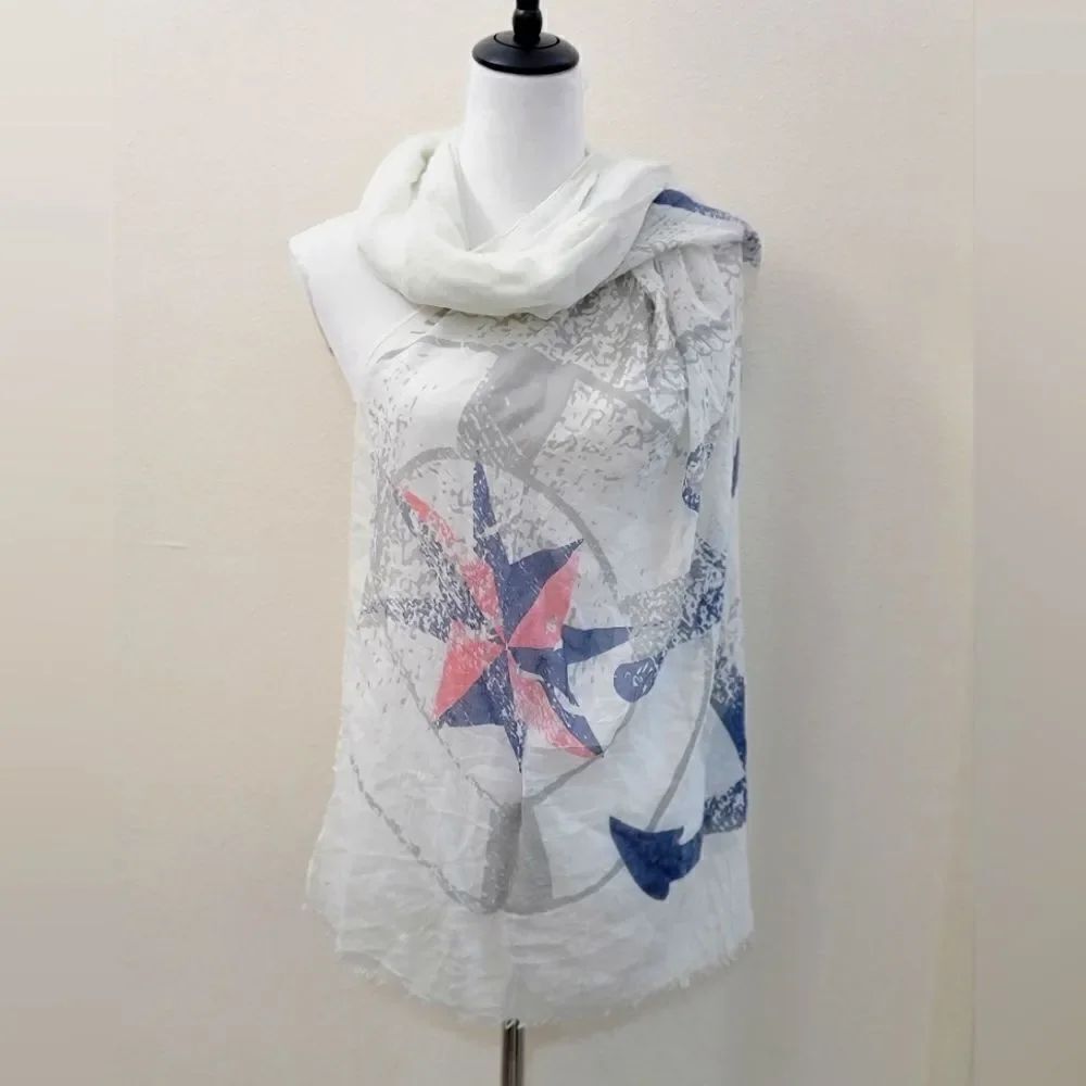 Anchor Nautical Marine Scarf Lightweight White for Women's - 69" x 28"